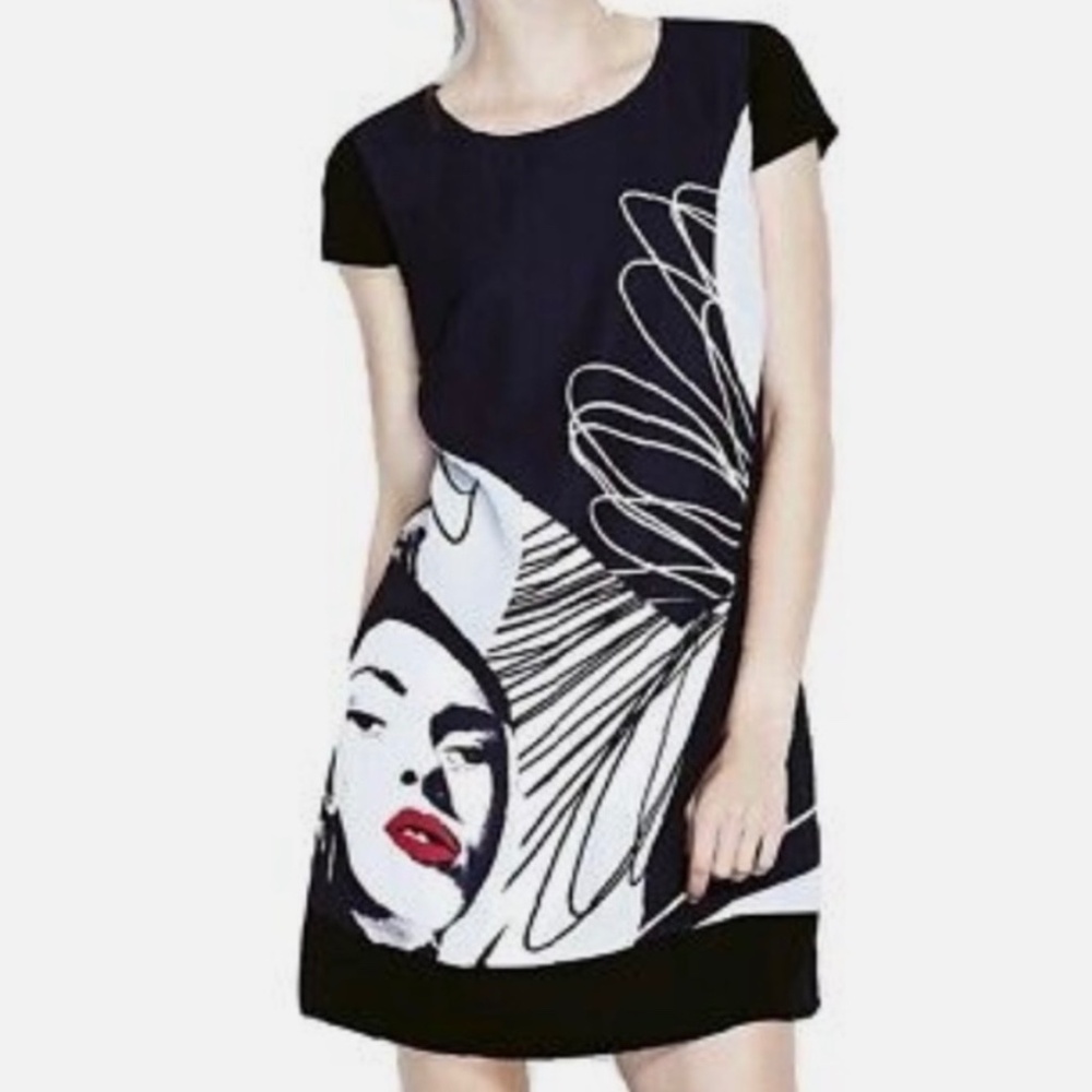 Kensie Face Print Mini Dress